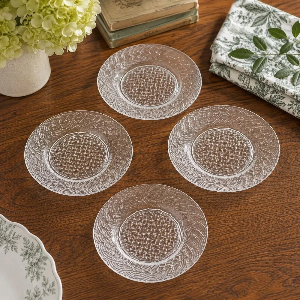 Pasari Indonesia (4) Clear Glass Saucers Plates 6